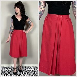 Vintage 1970s Red Pleated High Waisted Wrap Skirt